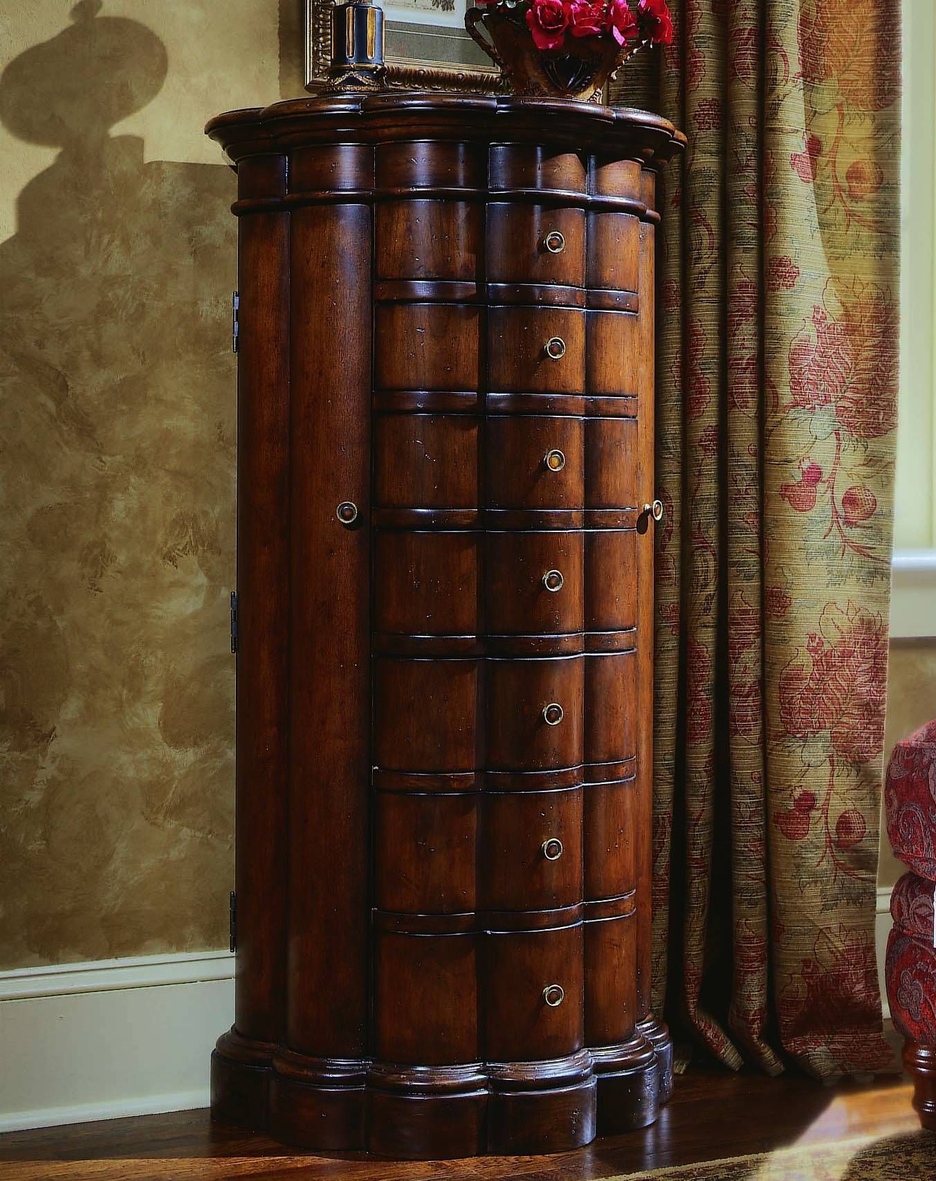 Cherry 7 Drawer Shaped Jewelry Armoire 1stopbedrooms