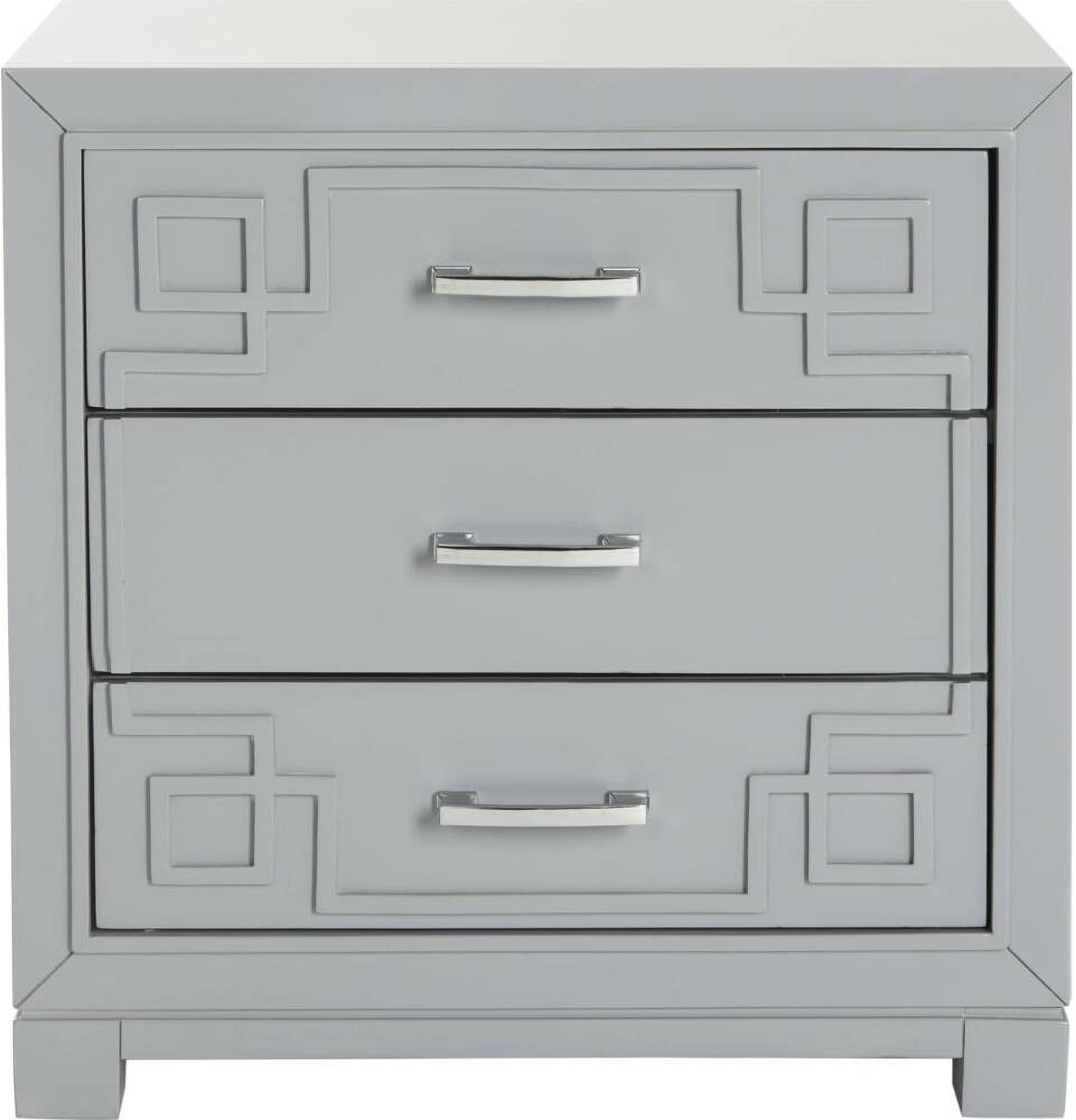 Raina Grey Grey 3 Drawer Greek Key Nightstand 1stopbedrooms