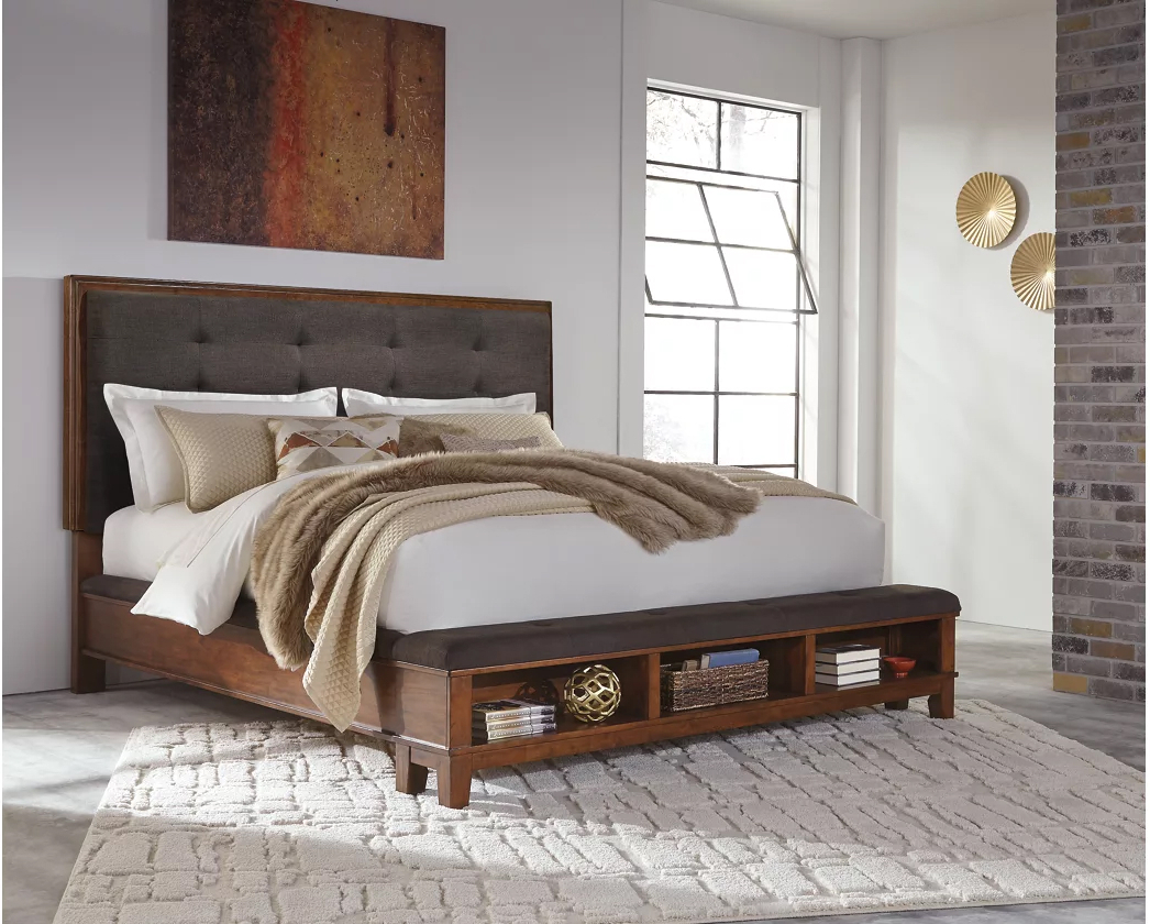 Ralene Dark Brown Queen Upholstered Storage Platform Bed 1stopbedrooms