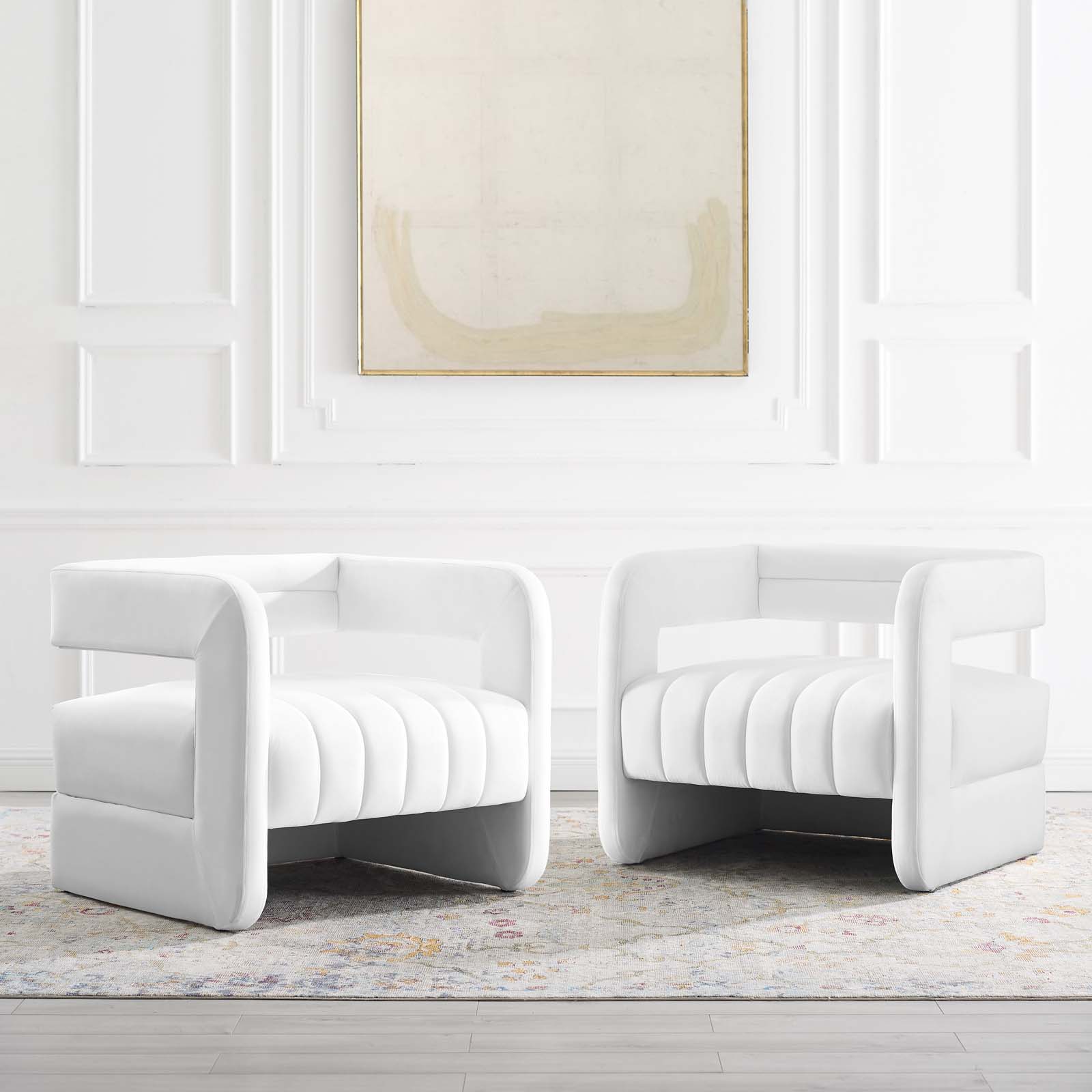 Range White Tufted Performance Velvet Accent Arm Chair Set ...