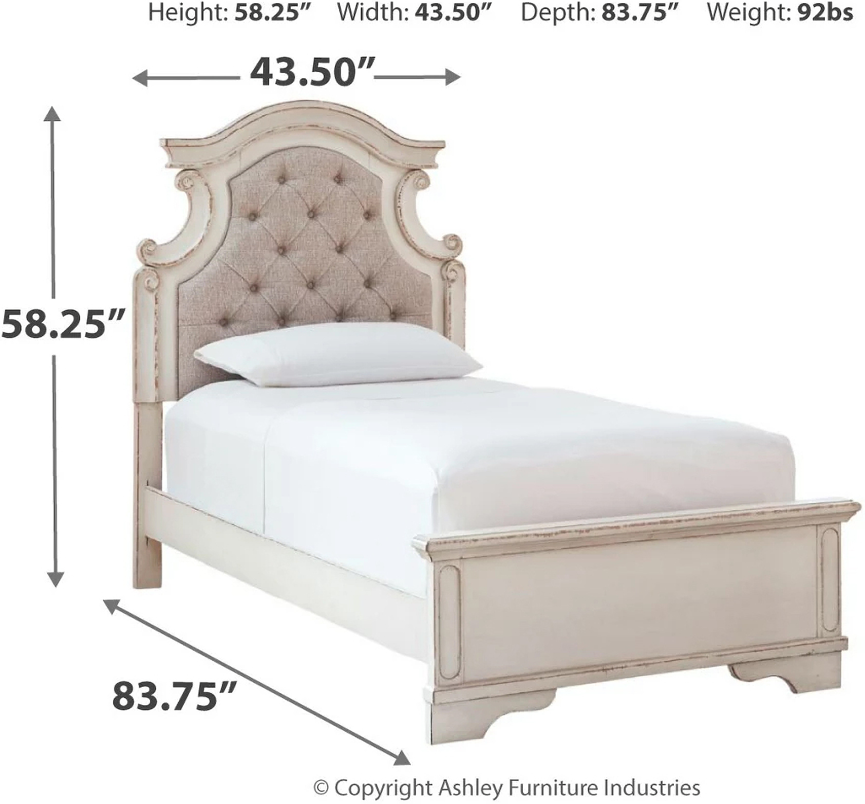 Realyn Chipped Two Tone Twin Upholstered Panel Bed 1StopBedrooms.