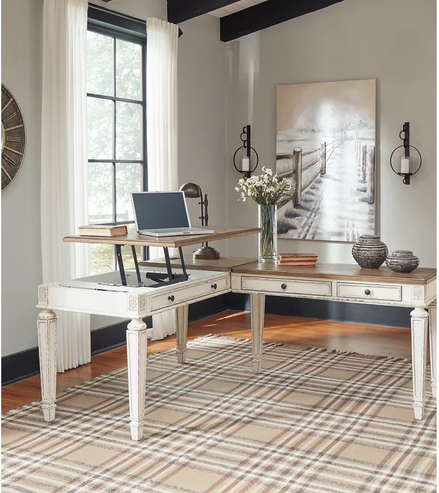 Realyn White And Brown Home Office Desk with Return 1StopBedrooms.