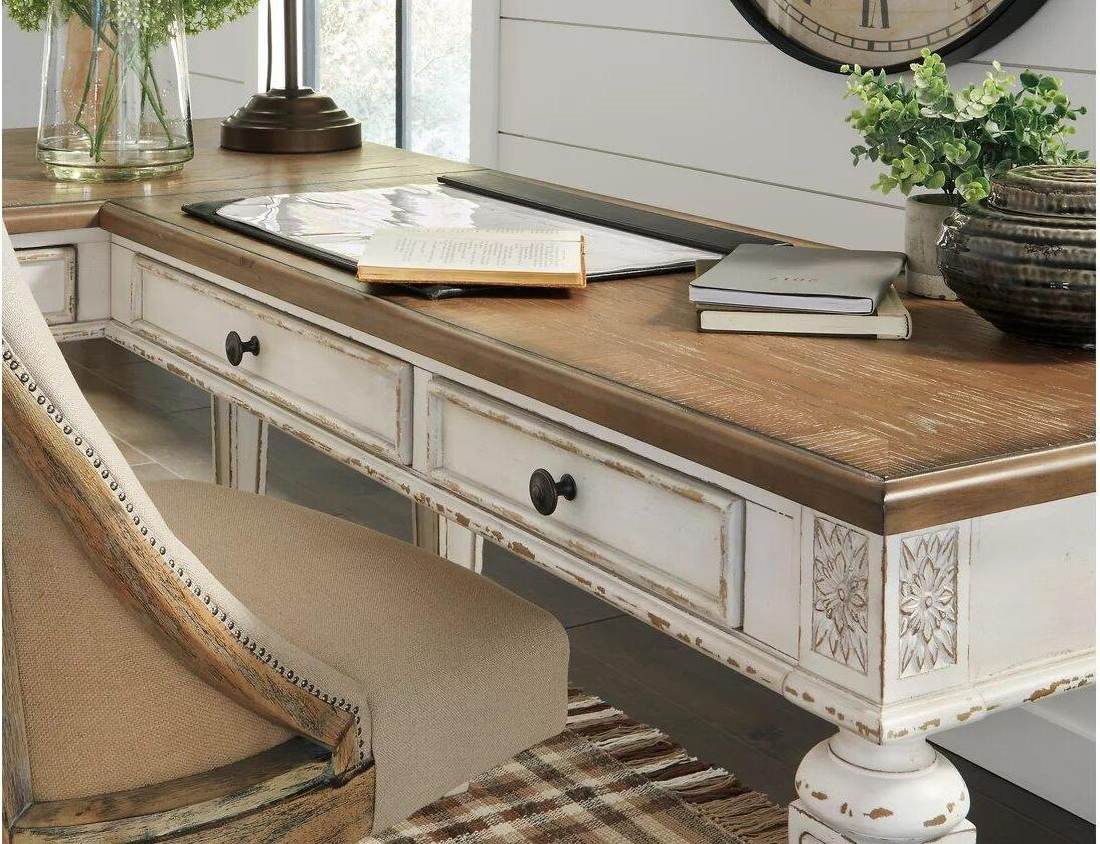 Realyn White and Brown Home Office L Desk 1StopBedrooms.