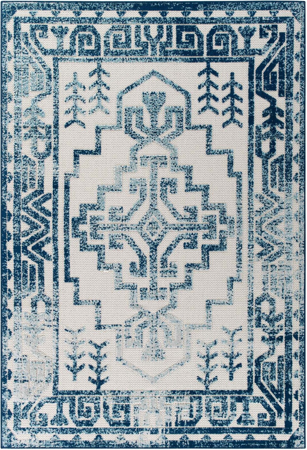 Reflect Ivory And Blue Nyssa Distressed Geometric Southwestern Aztec 8x10 Indoor Outdoor Area Rug R 1181b 810 1stopbedrooms