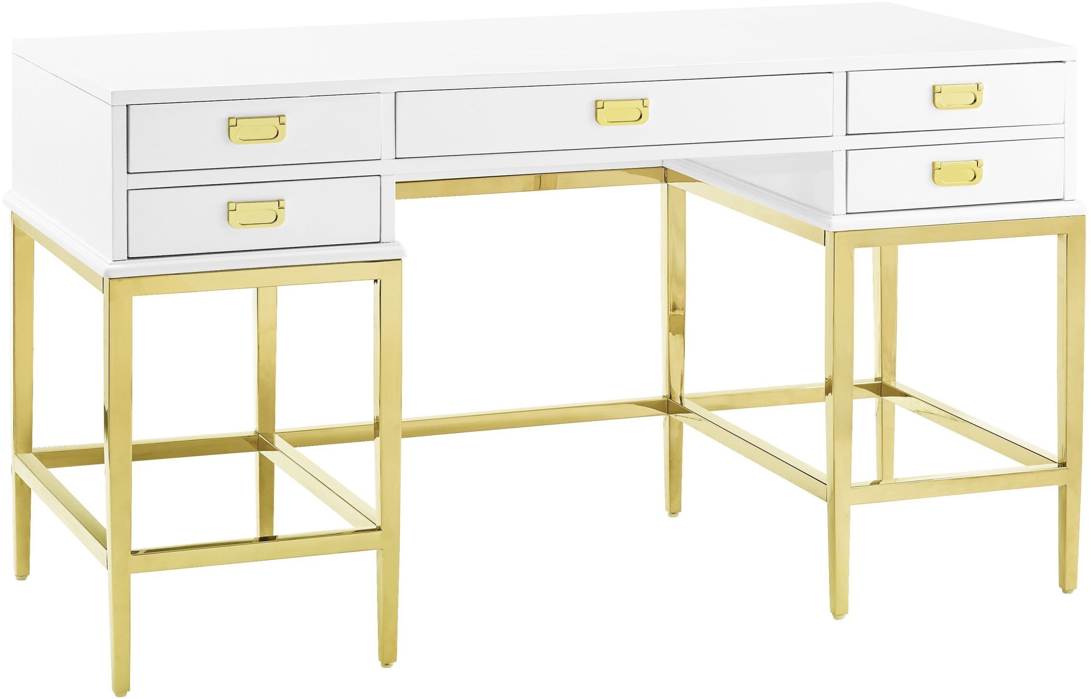 High Gloss White 5 Drawer Accent Desk 1stopbedrooms