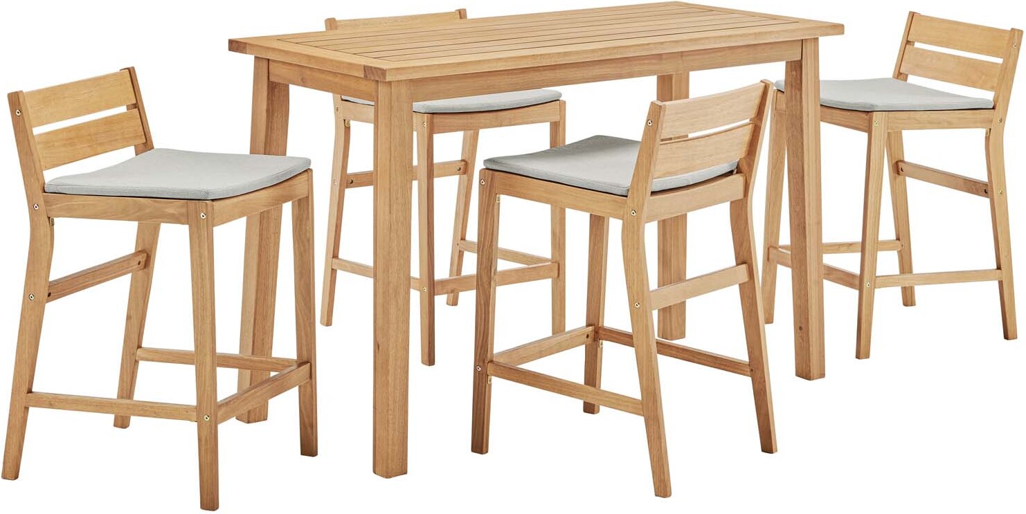 Riverlake Taupe 5 Piece Outdoor Patio Ash Wood Bar Set Eei 3843