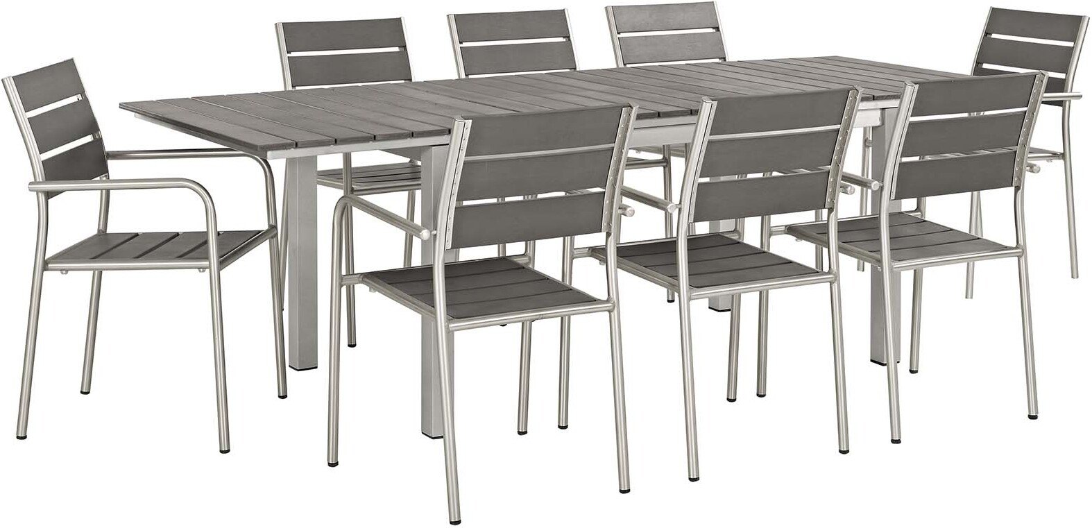 Shore Silver Gray 9 Piece Outdoor Patio Aluminum Outdoor Dining