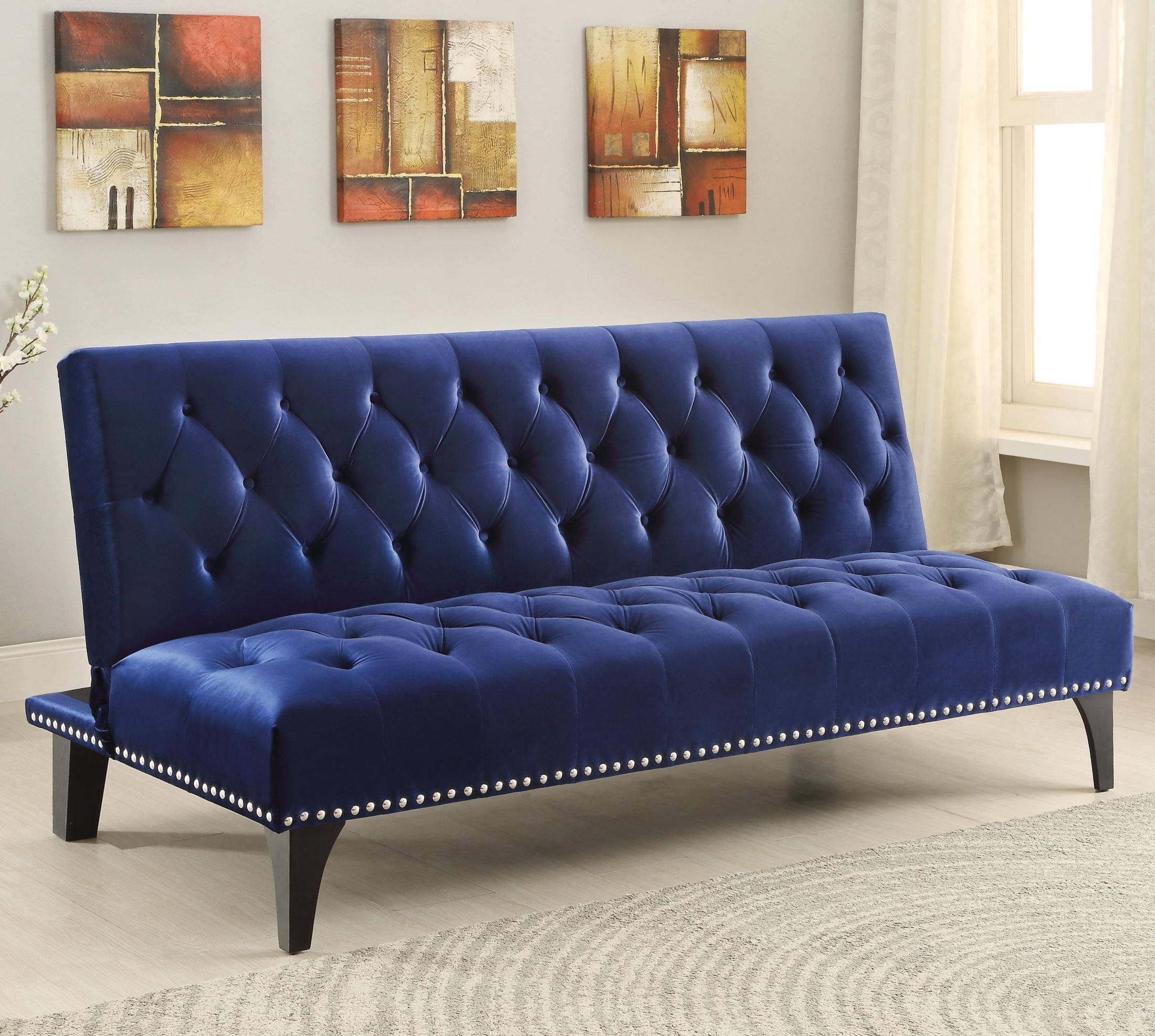 500097 Royal Blue Velvet Upholstery Sofa Bed 1stopbedrooms