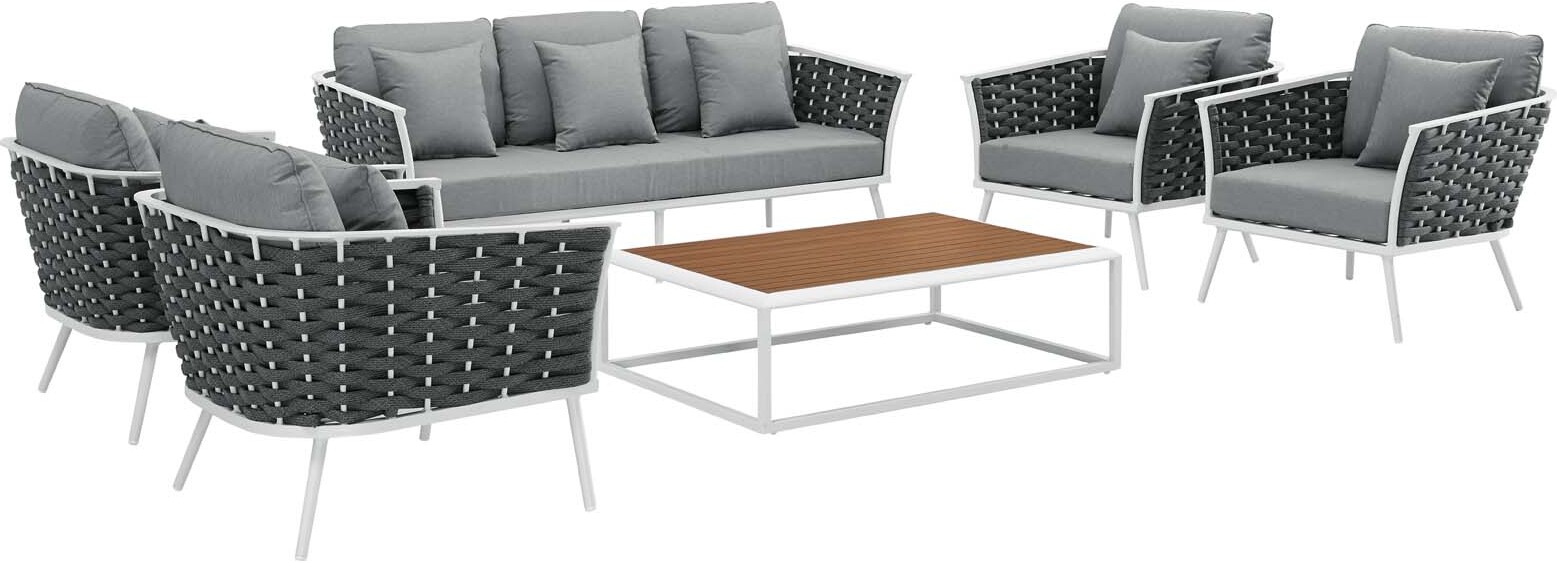 Stance White And Gray 6 Piece Outdoor Patio Aluminum Sectional Sofa Set Eei 3168 Whi Gry Set 1stopbedrooms