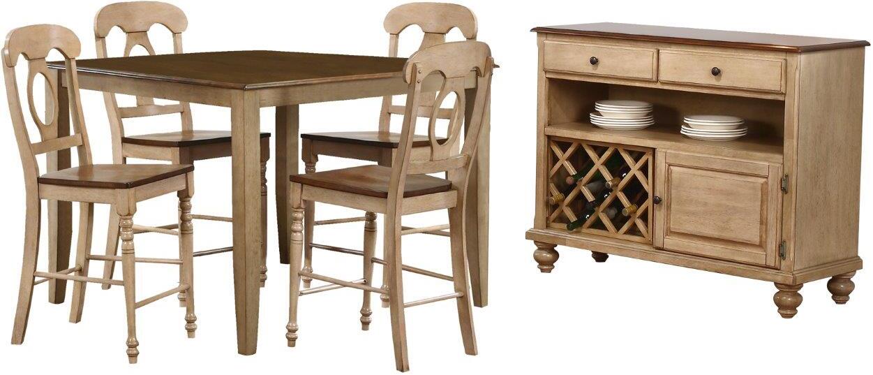 Sunset Trading Brook 6 Piece 48 Inch Square Pub Set with Napoleon Stools  and Server