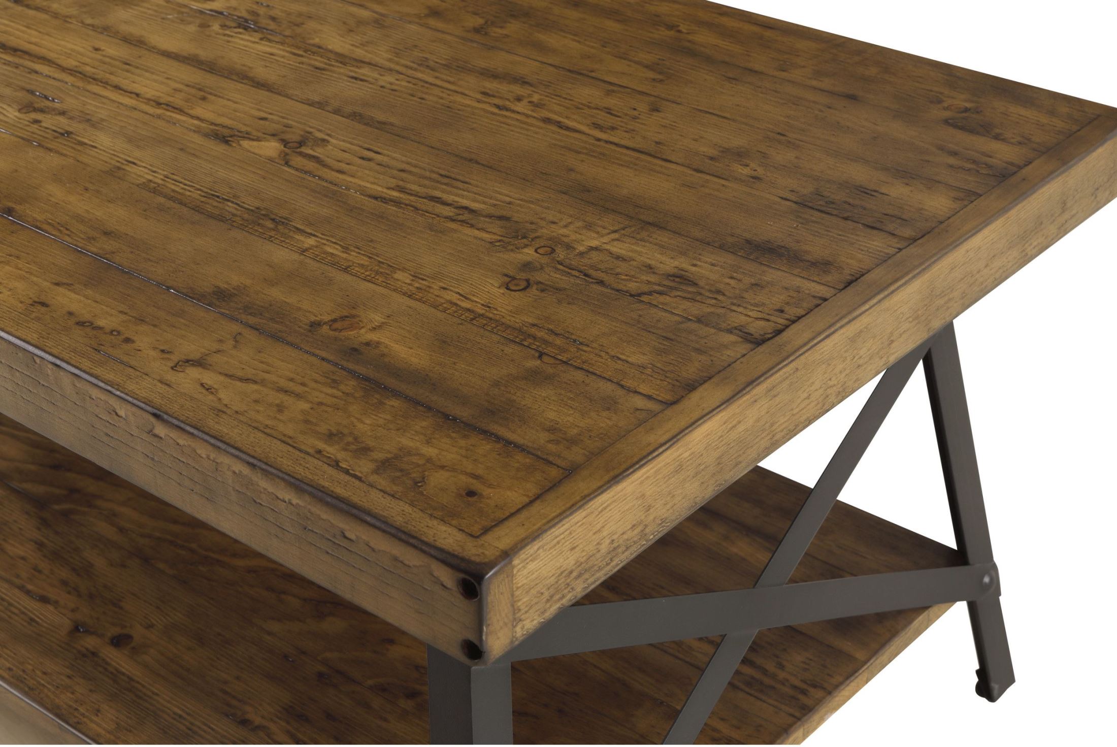 Chandler Rustic Industrial Solid Wood and Steel Coffee Table with Open