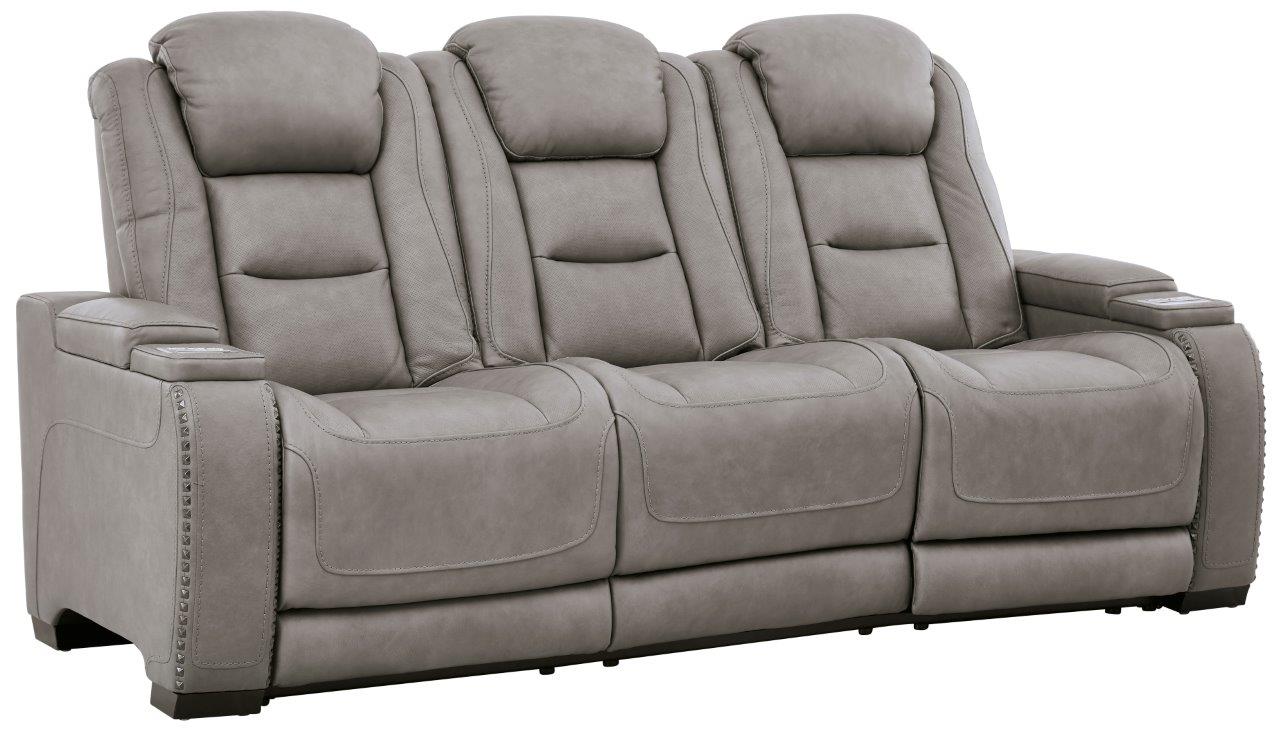 The Man Den Gray Leather Power Reclining Sofa With Adjustable