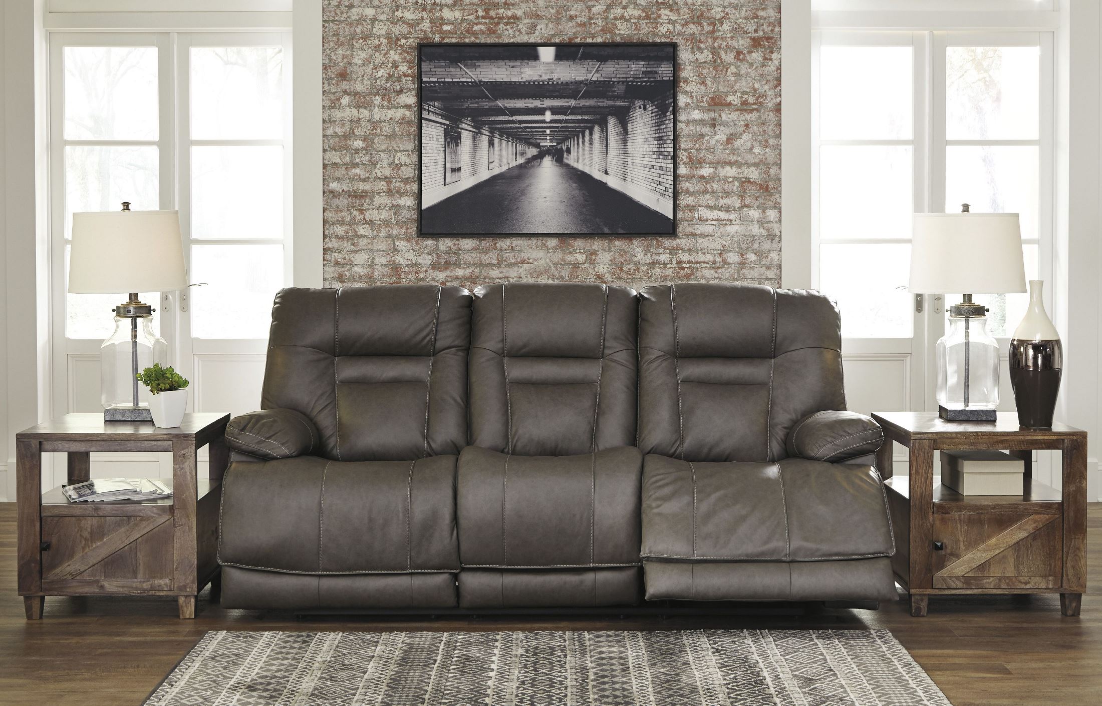 Wurstrow Smoke Power Reclining Sofa With Adjustable Headrest 1stopbedrooms