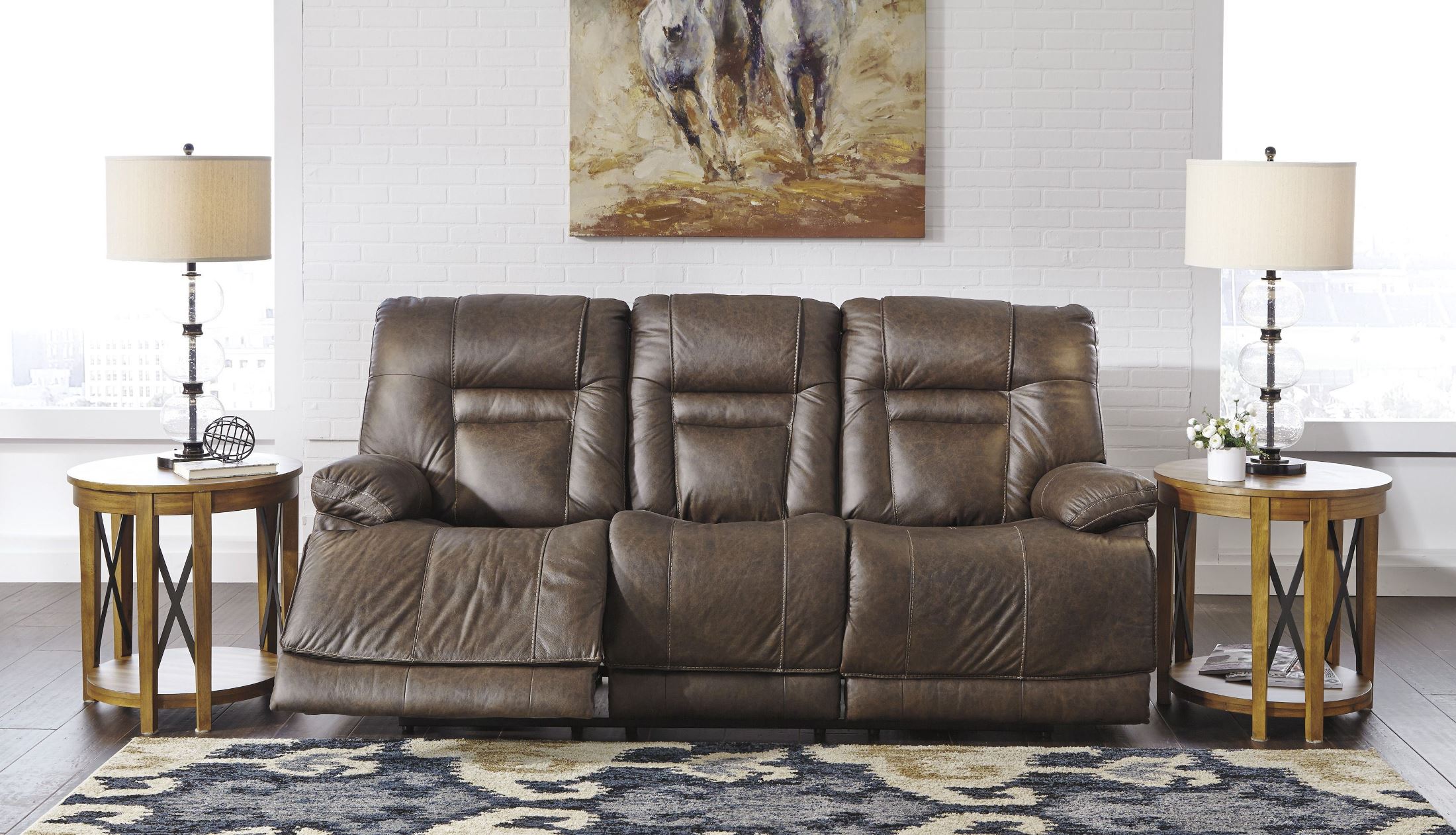 Wurstrow Brown Power Reclining Sofa With Adjustable Headrest