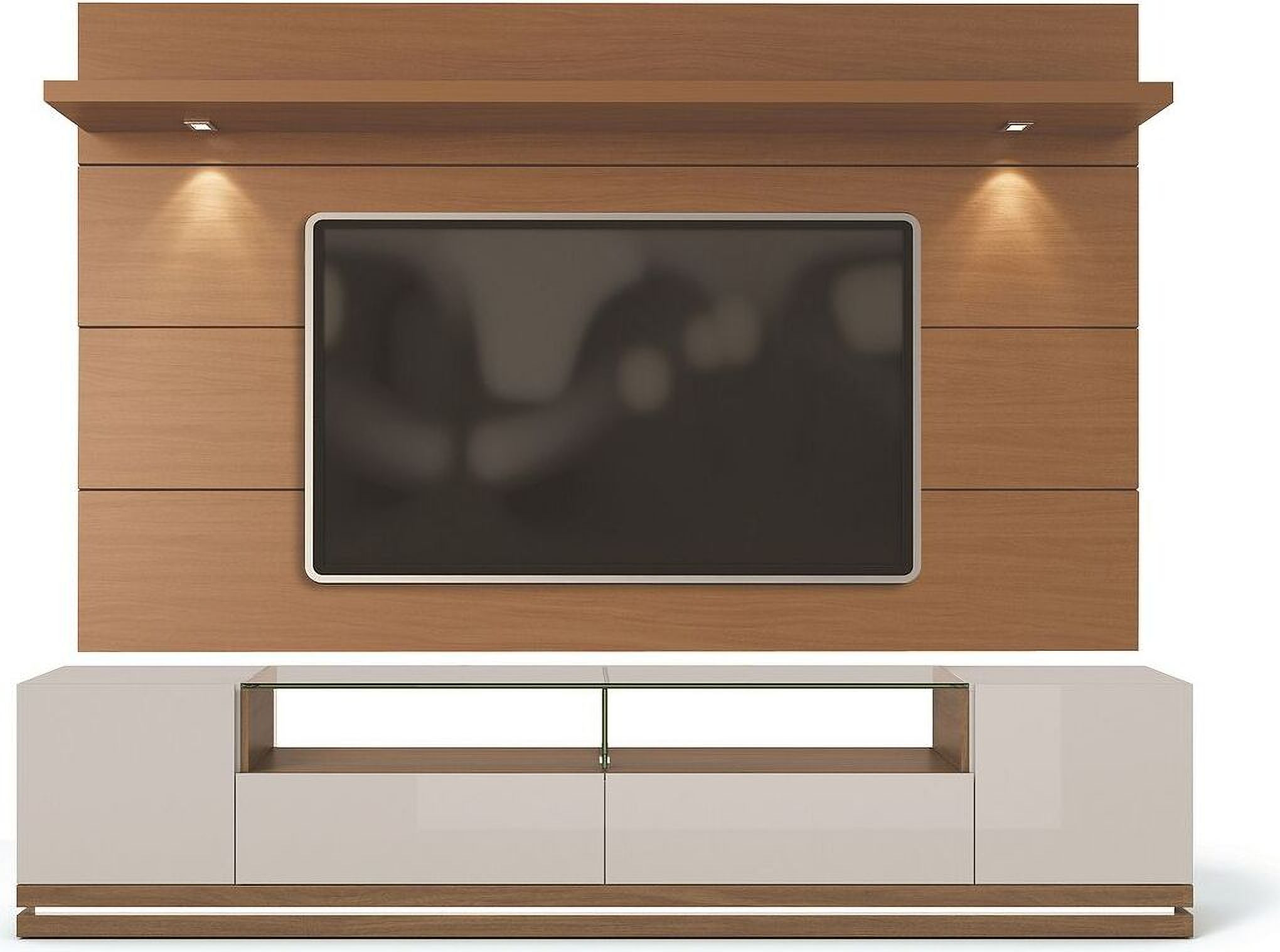 Vanderbilt Tv Stand And Cabrini 2 2 Floating Wall Tv Panel With Led Lights In Off White And Maple Cream 1stopbedrooms