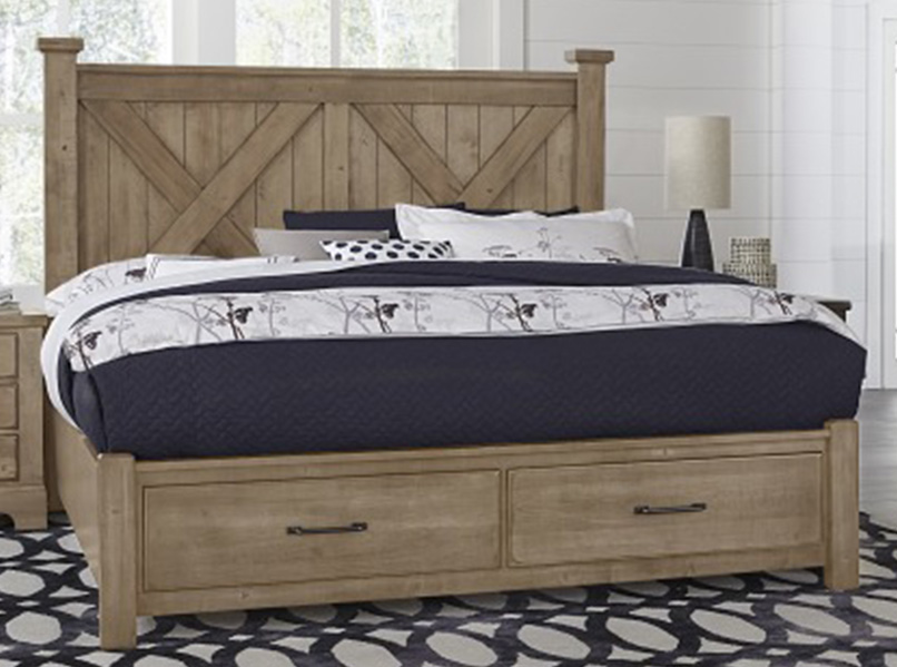 Vaughan Bassett Cool Rustic Queen Barndoor X Headboard With Storage Footboard Bed In Natural 1stopbedrooms