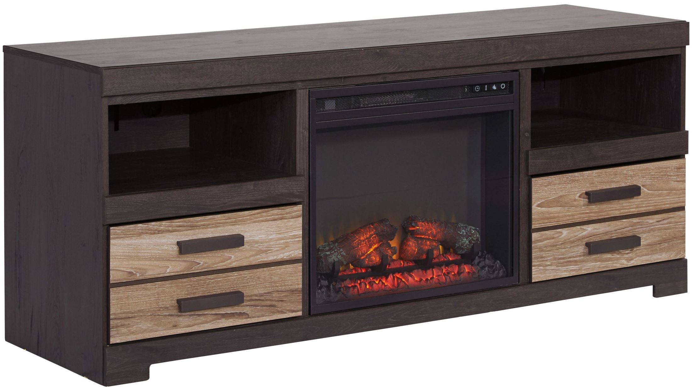 Harlinton Lg Tv Stand With Glass Stone Fireplace Insert 1stopbedrooms