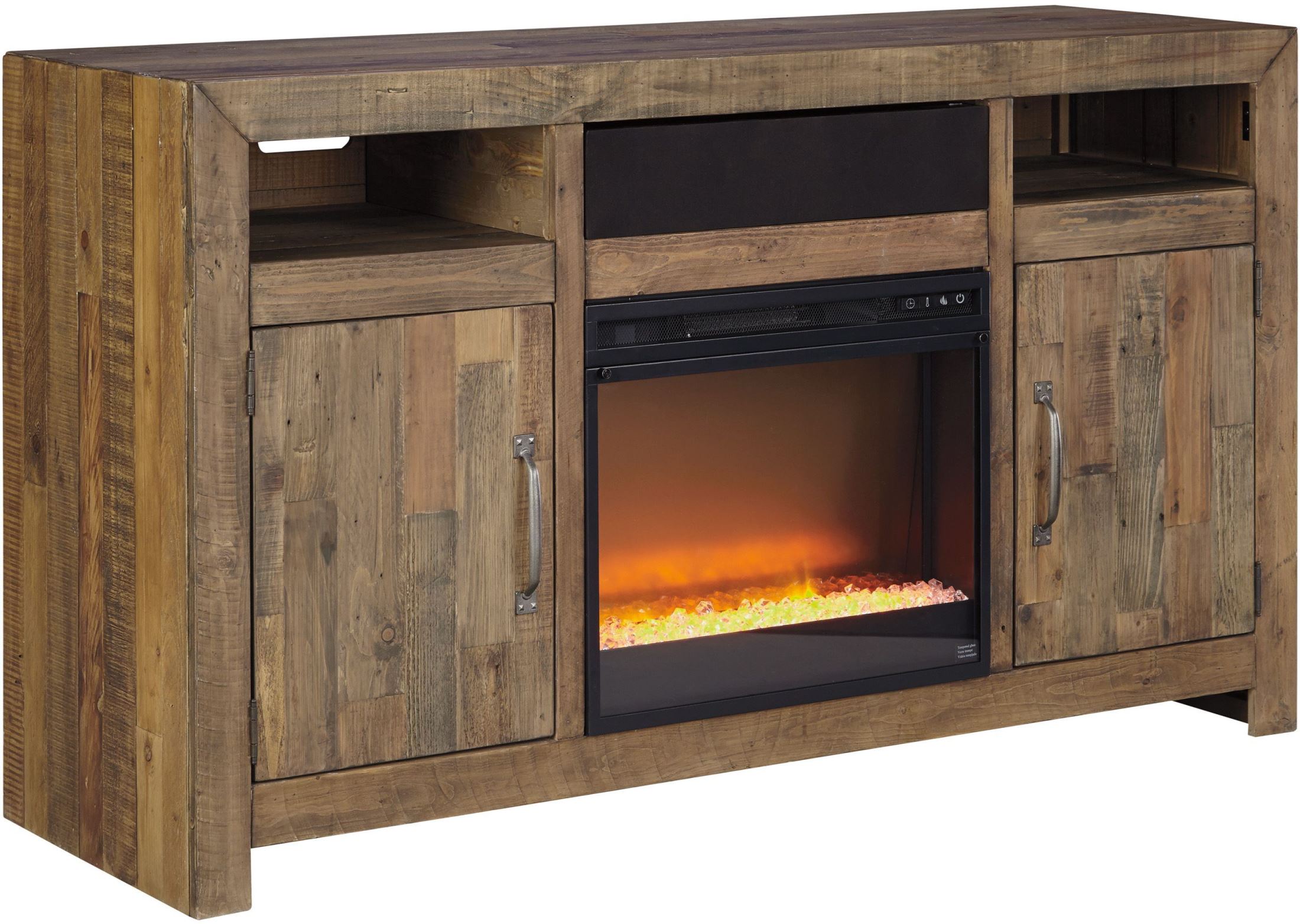 Sommerford Brown Tv Stand With Glass Fireplace Insert 1stopbedrooms