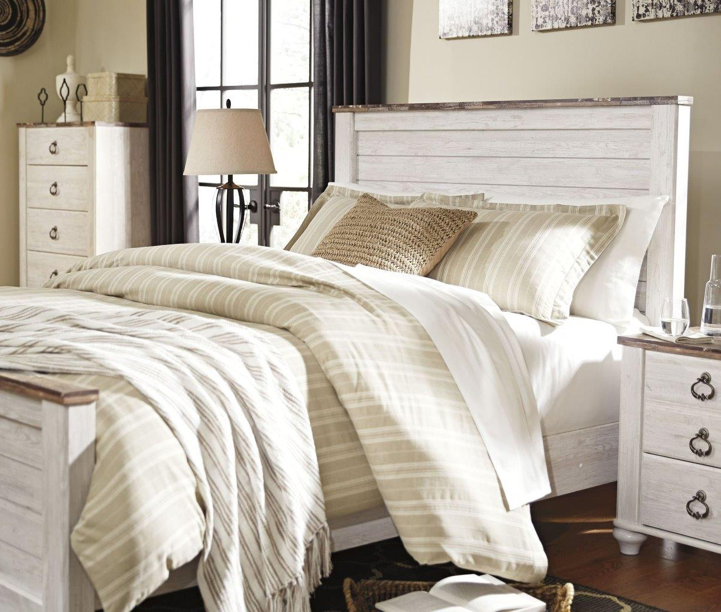 Willowton Whitewash King Panel Bed 1stopbedrooms 