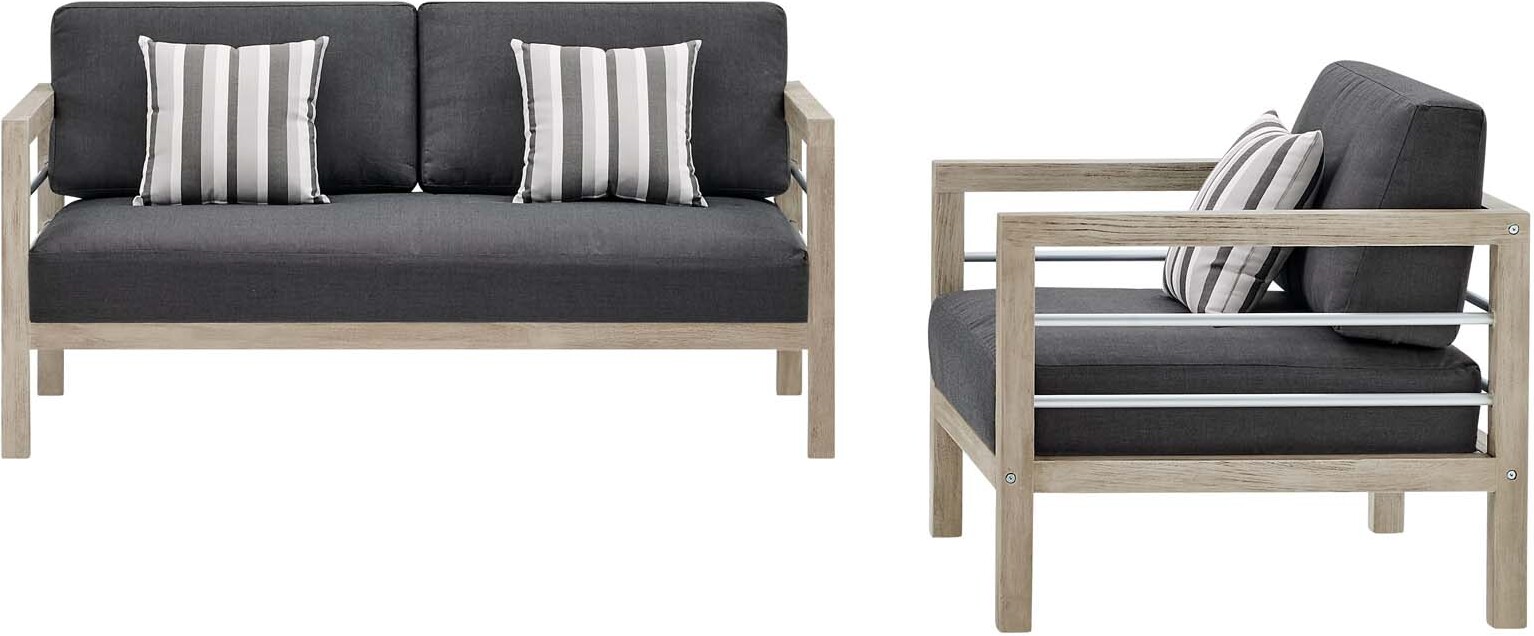 Wiscasset Light Gray Outdoor Patio Acacia Wood Loveseat And Arm Chair Set Eei 3763 Lgr Ste Set 1stopbedrooms