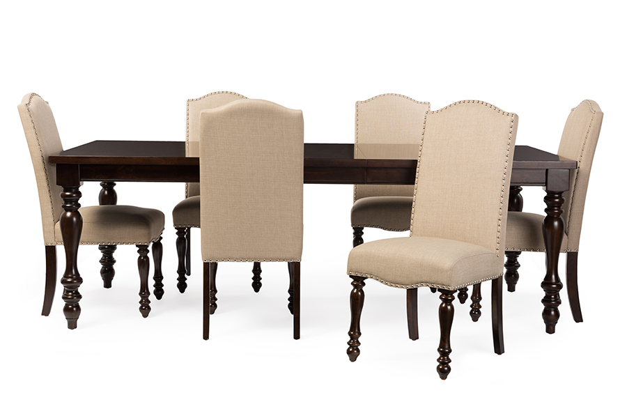 Zachary Chic French Vintage Oak Brown 7 Piece Dining Set With 72