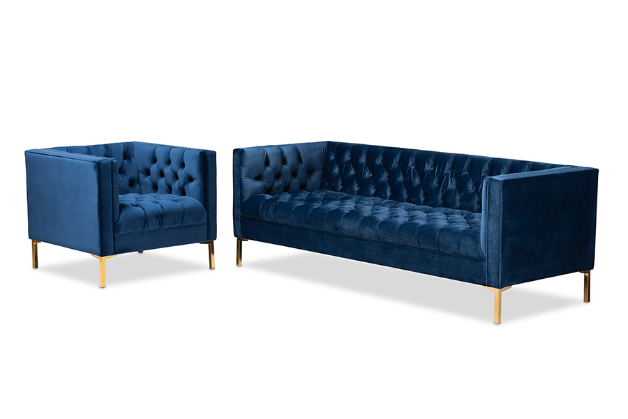 Zanetta Glam And Luxe Navy Velvet Upholstered Gold Finished 2
