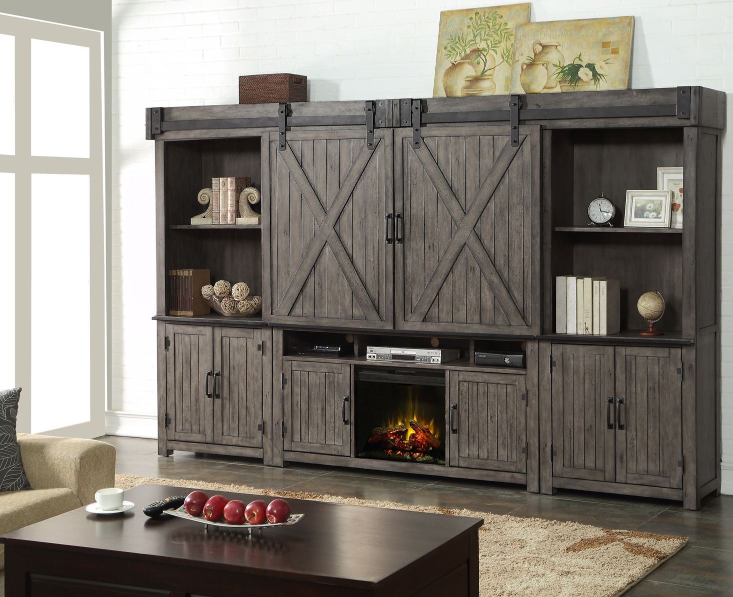 Storehouse Gray Entertainment Wall Unit With Fireplace