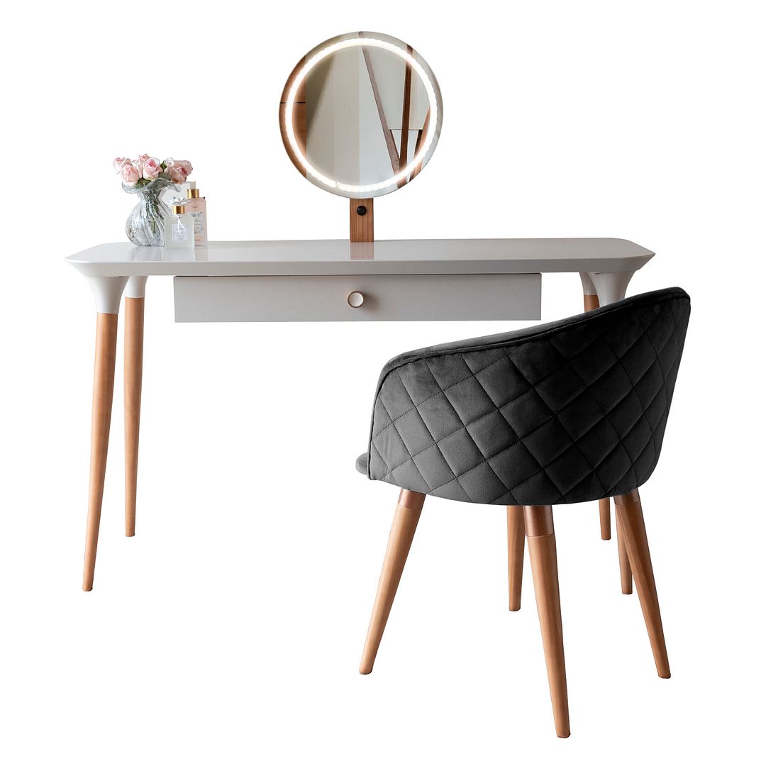 2 Piece Homedock Vanity Dressing Table With Mirror Led Lights And Kari Accent Chair Set In Off White And Black 1stopbedrooms Shop for black velvet chairs online at target. 2 piece homedock vanity dressing table with mirror led lights and kari accent chair set in off white and black
