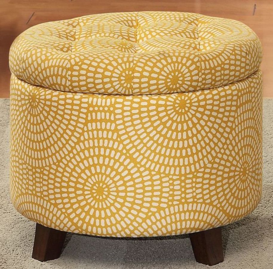 Cleo Yellow Print Storage Ottoman 1stopbedrooms It is a great fit as an entryway bench or just a decoration for your lovely home.
