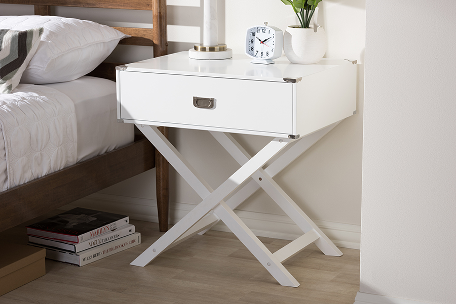 Baxton Studio Curtice Modern And Contemporary White 1 Drawer Wooden Bedside Table 1stopbedrooms