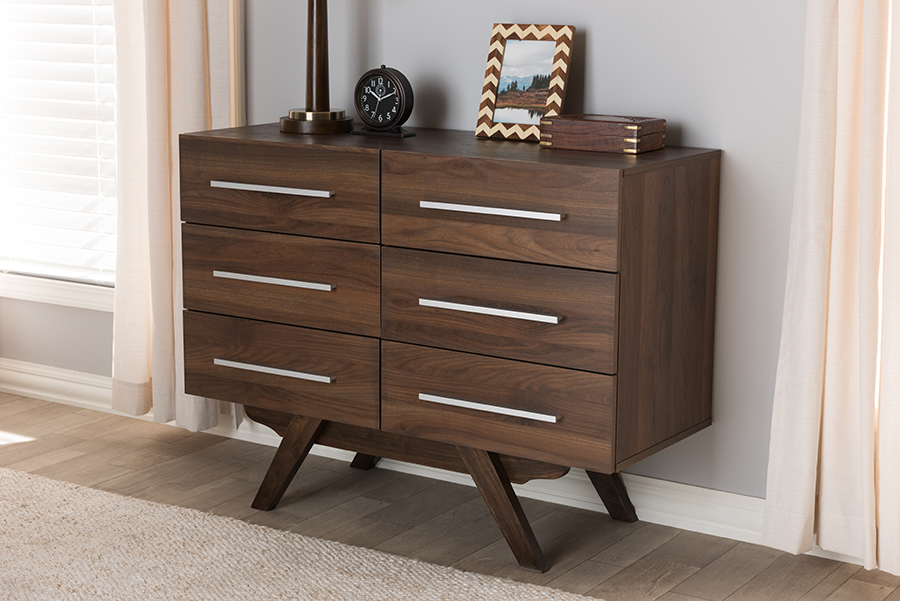 The modern walnut dresser with walnut framed panels and drawer fronts with metal base adds to. baxton studio auburn mid century modern walnut brown finished wood 6 drawer dresser