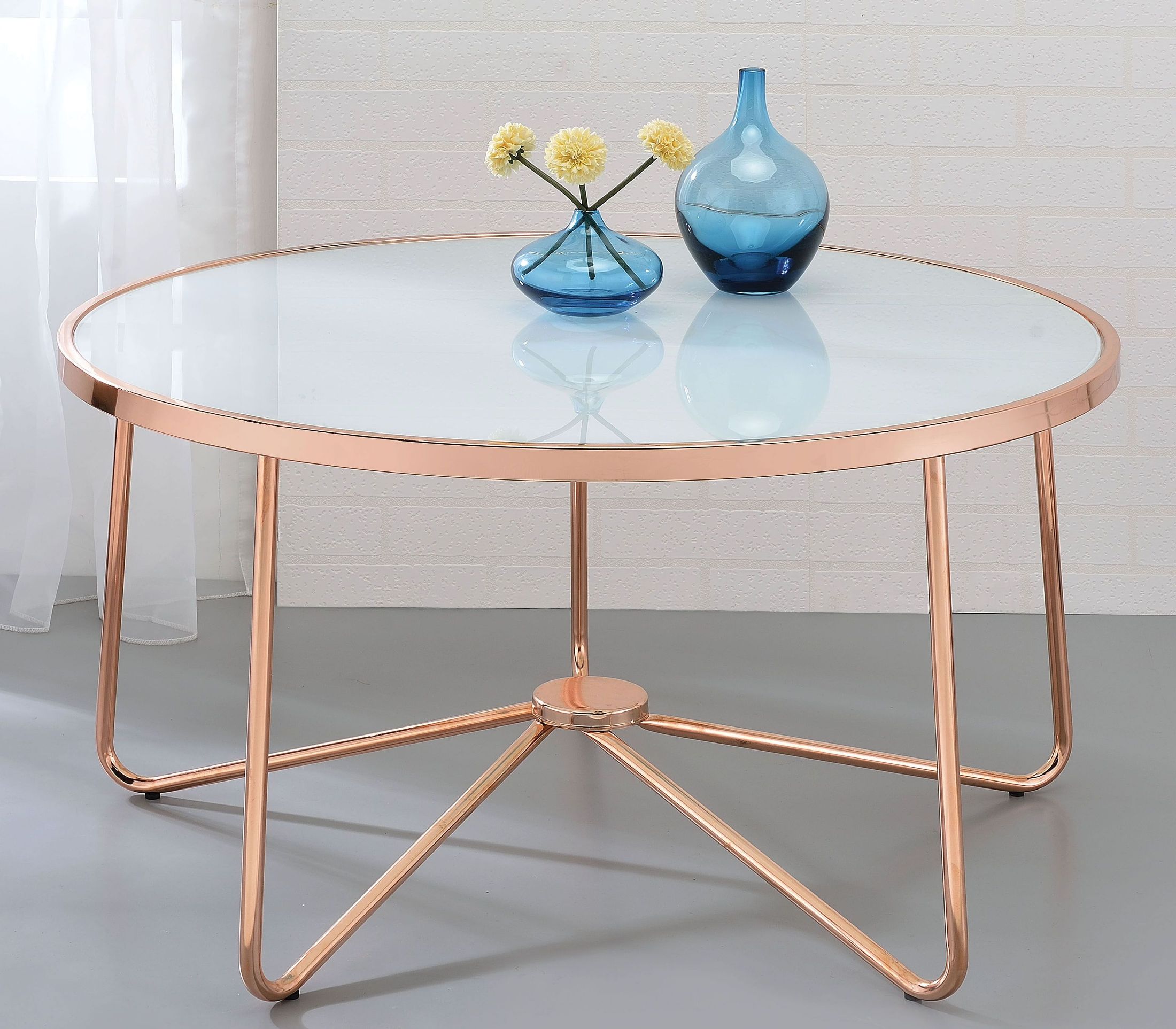 Alivia Rose Gold And Frosted Glass Coffee Table 1stopbedrooms Alivia frosted glass and rose gold coffee table. 1stopbedrooms