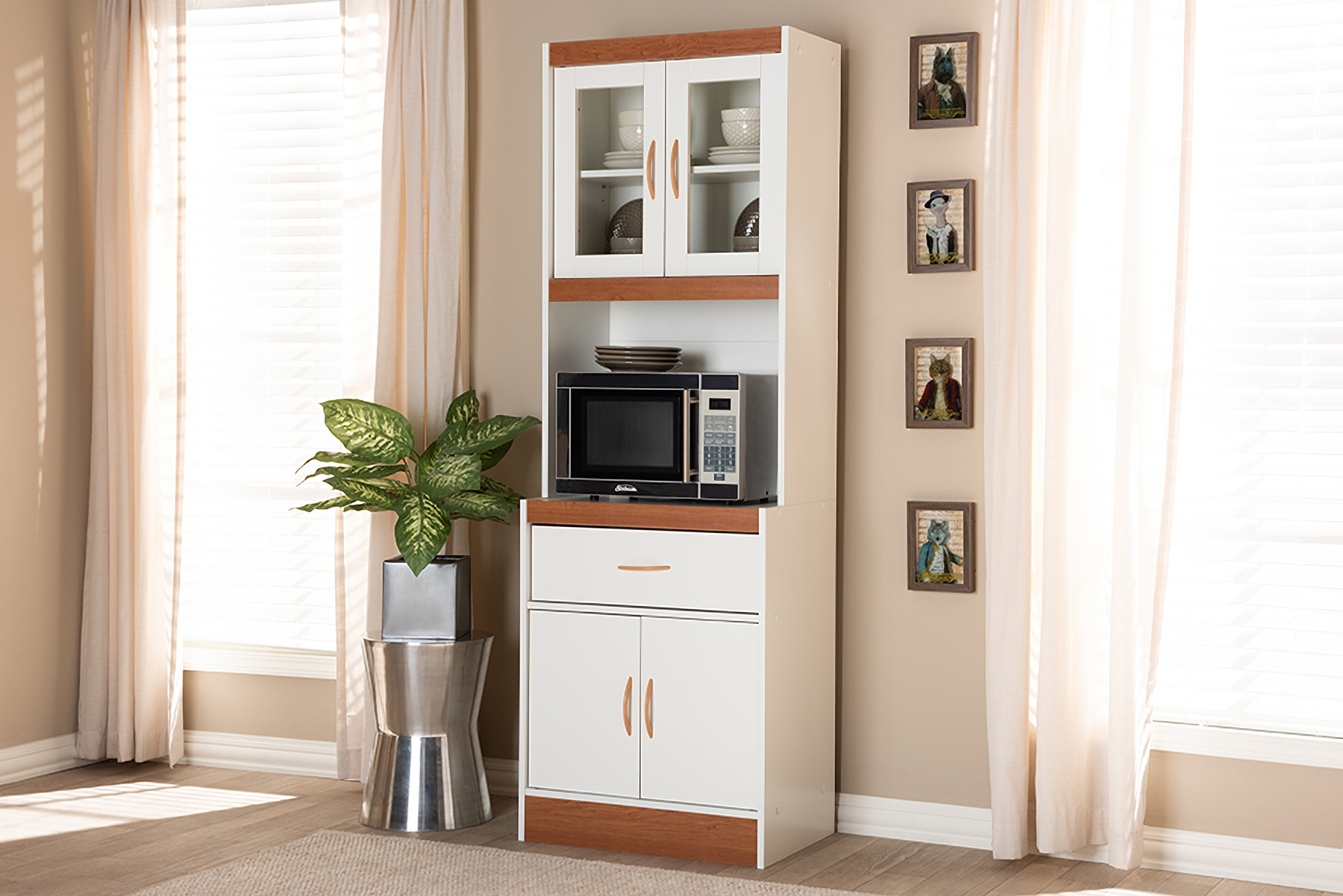 Baxton Studio Laurana Modern And Contemporary White And Cherry Finished Kitchen Cabinet And Hutch 1stopbedrooms