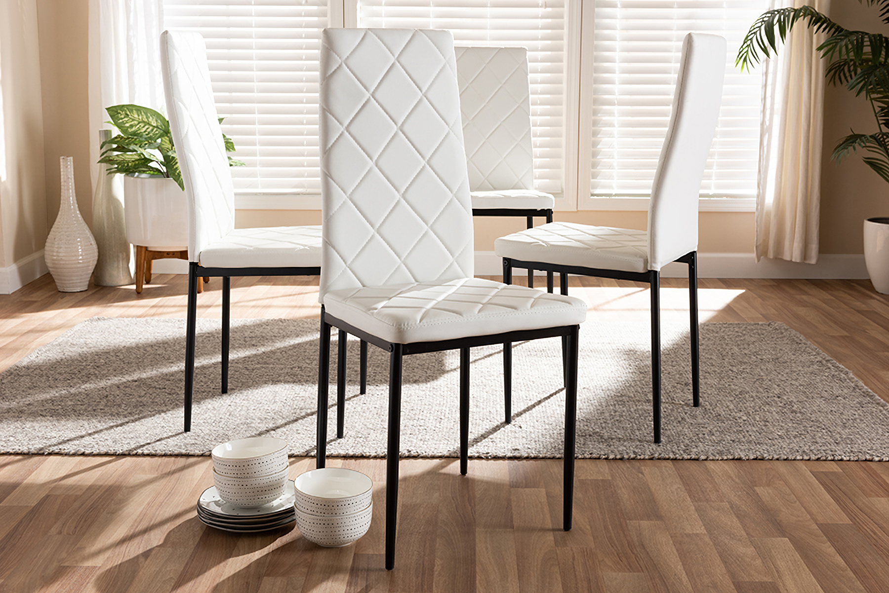 Baxton Studio Blaise Modern And Contemporary White Faux Leather Upholstered Dining Chair Set Of 4 1stopbedrooms