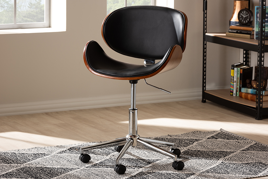 Baxton Studio Ambrosio Modern And Contemporary Black Faux Leather Upholstered Chrome Finished Metal Adjustable Swivel Office Chair 1stopbedrooms