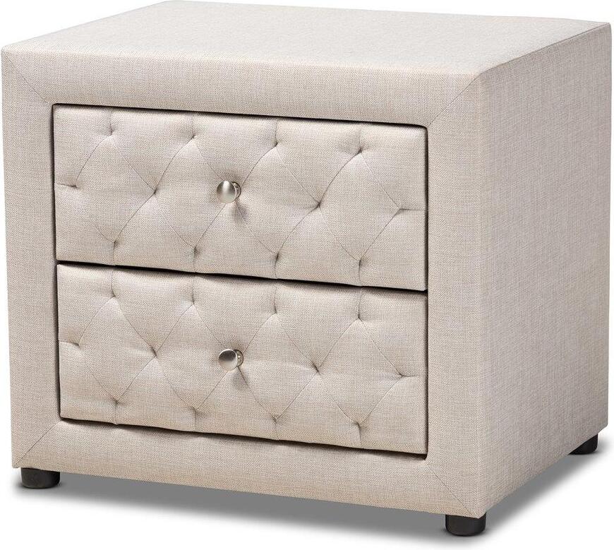 Baxton Studio Lepine Modern And Contemporary Light Beige Fabric Upholstered 2 Drawer Wood Nightstand 1stopbedrooms