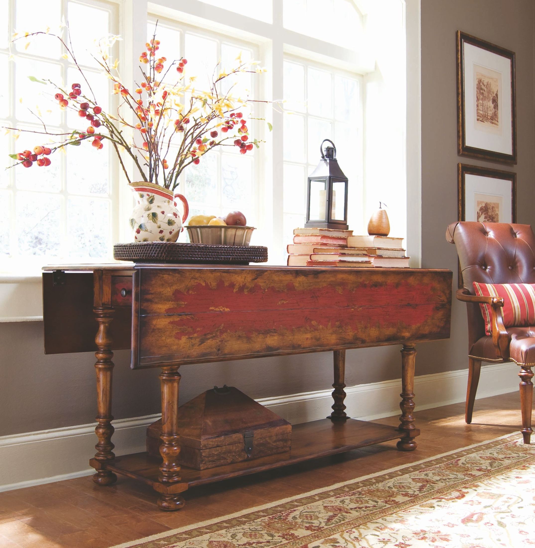 Vicenza Red Drop Leaf Console Table 1stopbedrooms 19th centuryorigin dining room table, able to seat eight, of olivewood burl veneer, having three removable leaves, collapsible into a parson's style console table.