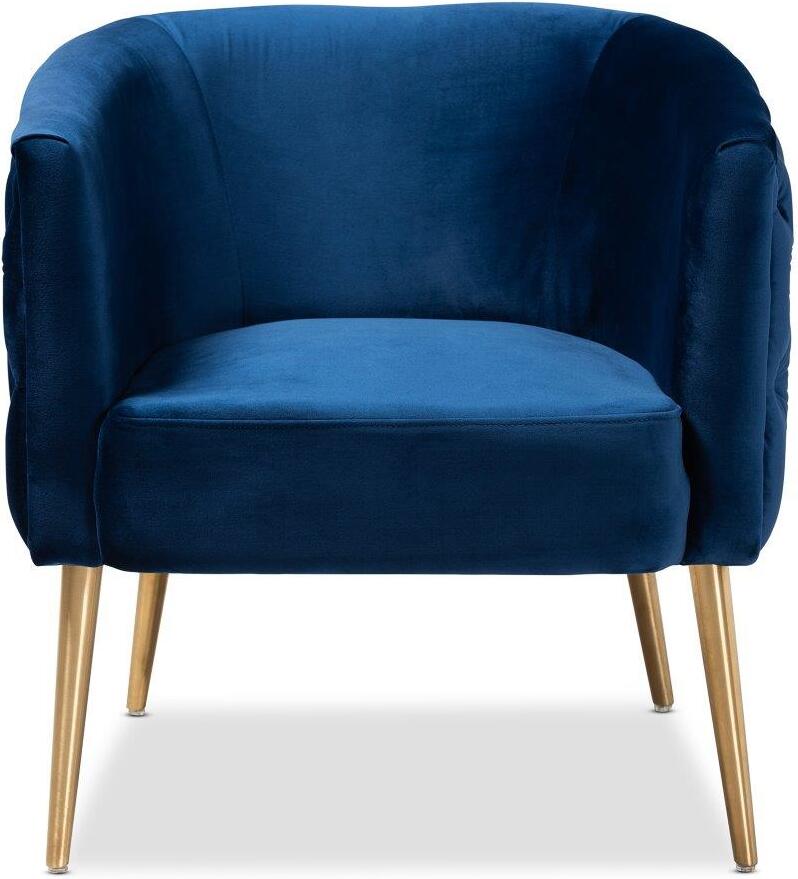 Baxton Studio Marcelle Glam And Luxe Navy Blue Velvet Fabric Upholstered Brushed Gold Finished Accent Chair 1stopbedrooms