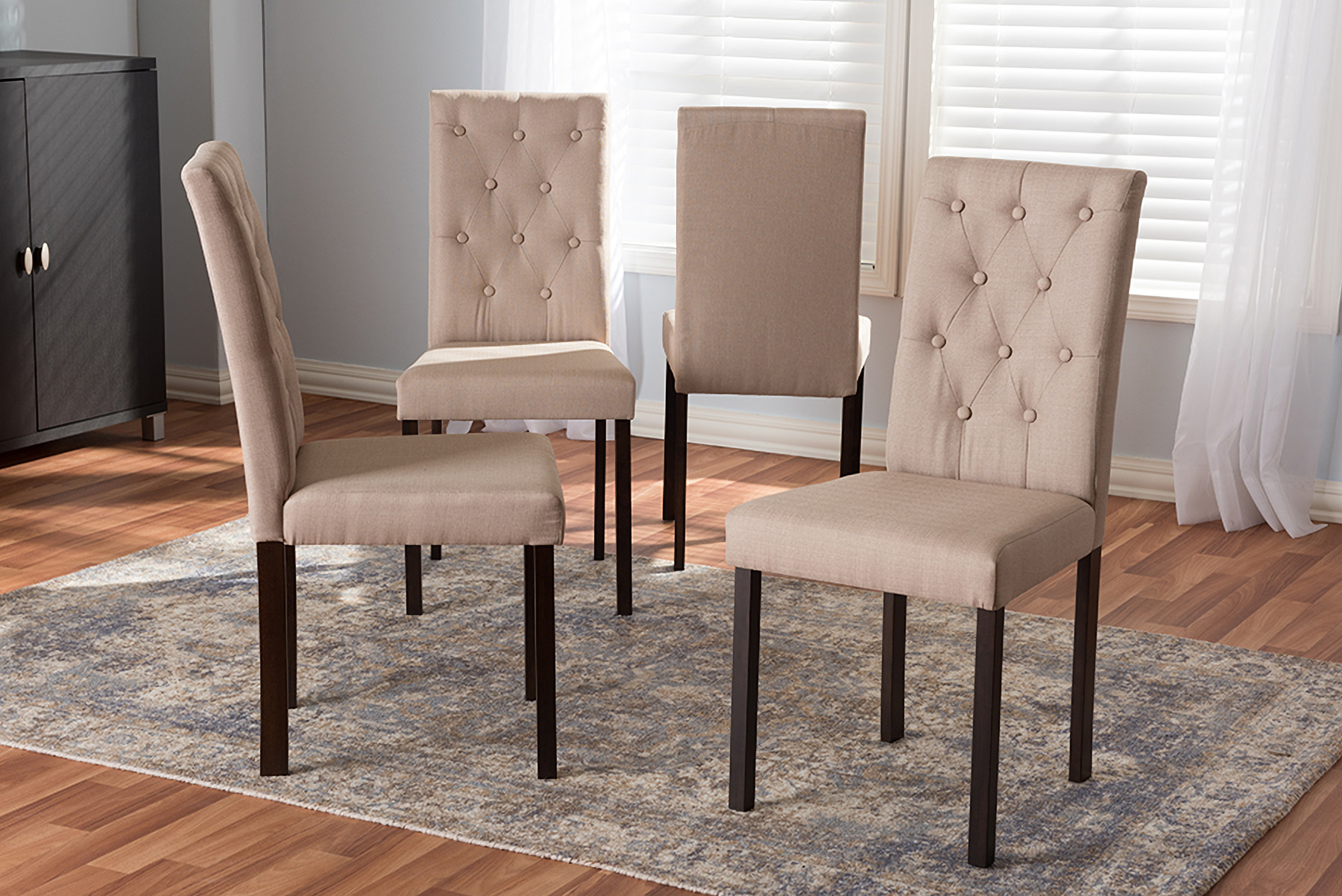 Baxton Studio Gardner Modern And Contemporary Dark Brown Finished Beige Fabric Upholstered Dining Chair Set Of 4 1stopbedrooms