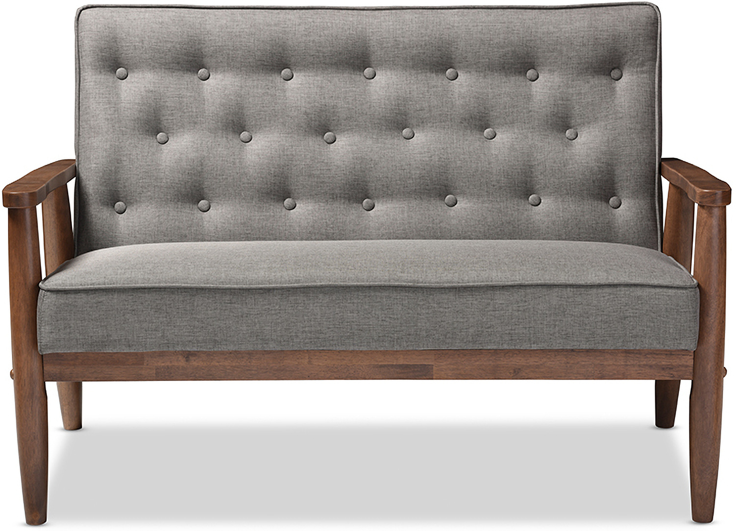 Baxton Studio Sorrento Mid Century Retro Modern Grey Fabric Upholstered Wooden 2 Seater Loveseat 1stopbedrooms Jasmine modern leather loveseat in grey | modern designer.