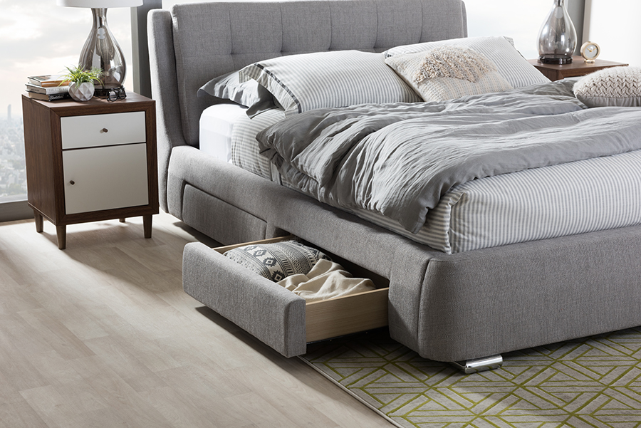 Baxton Studio Camile Modern And Contemporary Grey Fabric Upholstered 4 Drawer Queen Size Storage Platform Bed 1stopbedrooms