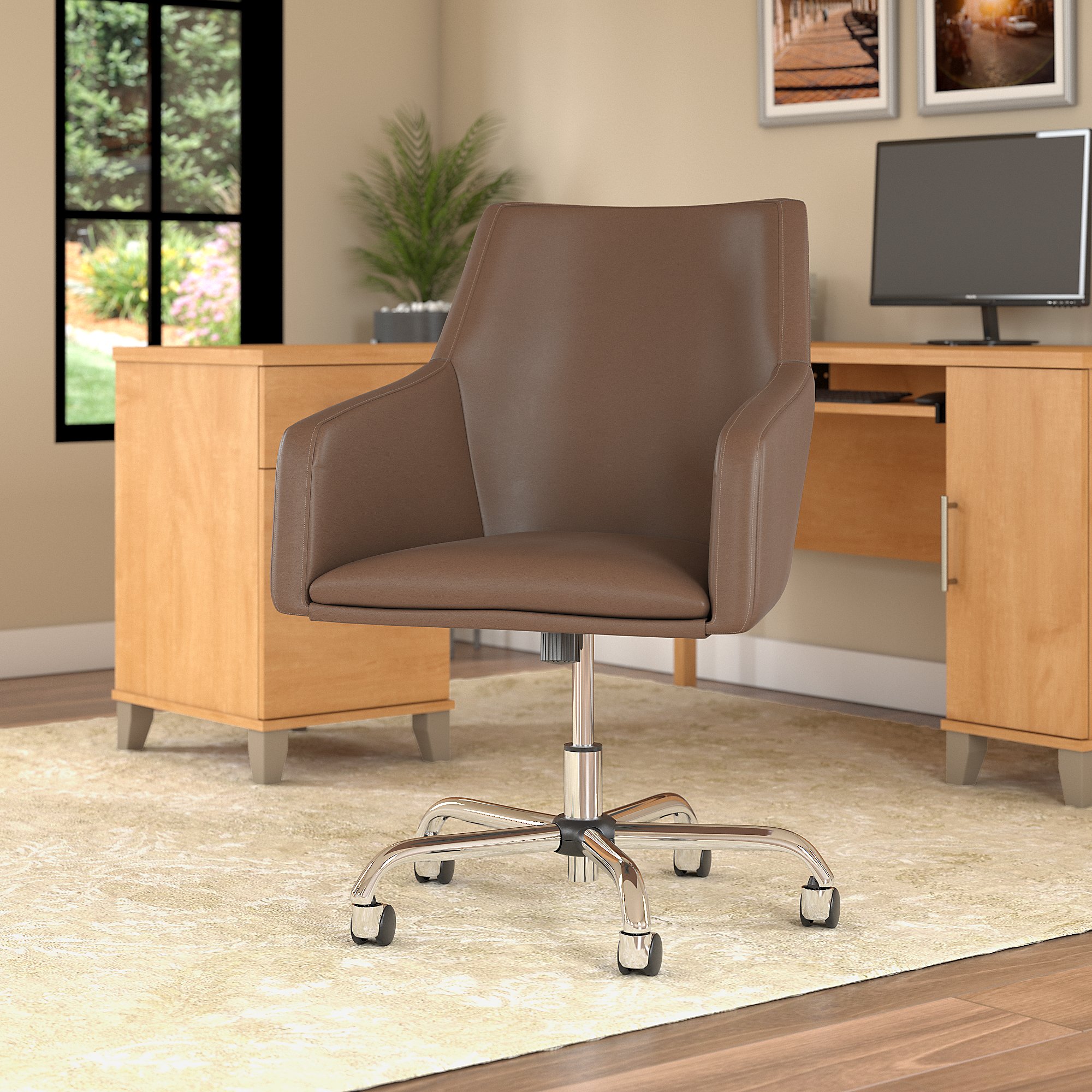 London Mid Back Leather Box Chair In Saddle Tan 1stopbedrooms