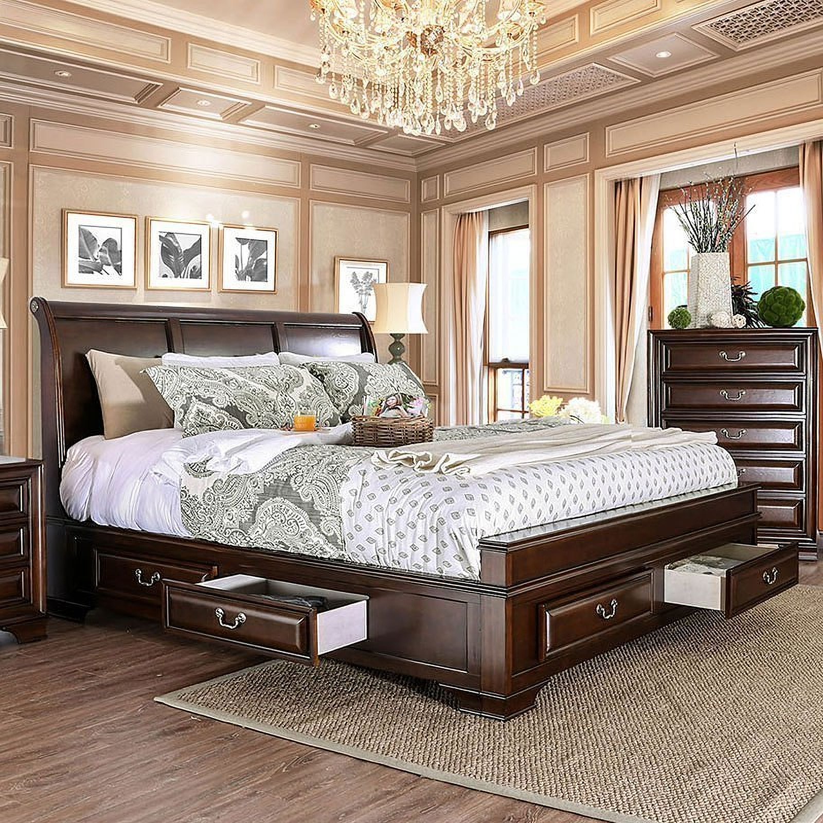 Brandt Storage Bed Brown Cherry Queen 1stopbedrooms