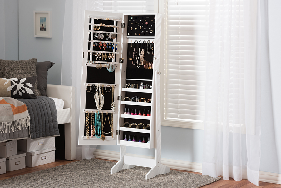 Baxton Studio Alena White Finishing Wood Free Standing Cheval Mirror Jewelry Armoire 1stopbedrooms Standing Cheval Mirror Jewelry Armoire, Free Standing Jewelry Armoire Mirror