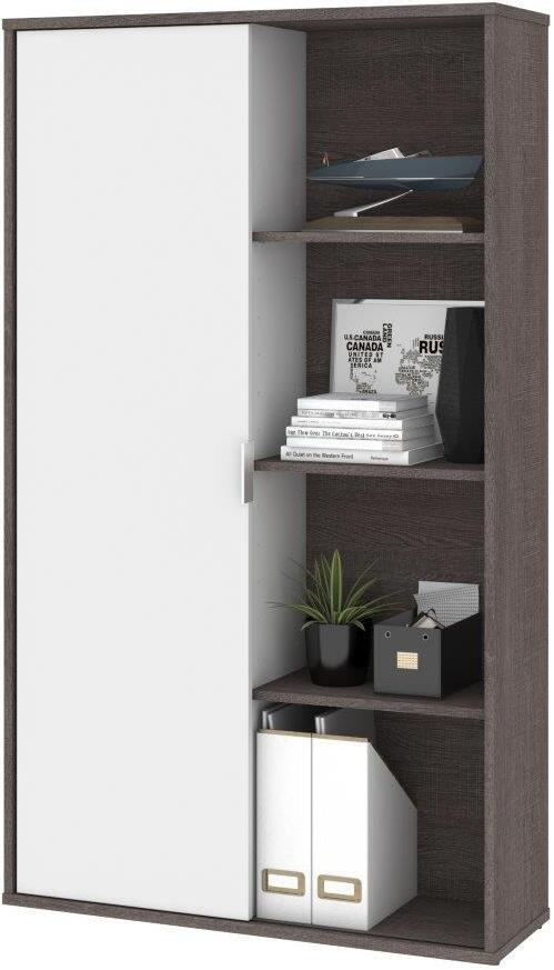 Aquarius Bookcase With Sliding Door Bark Gray And White 1stopbedrooms