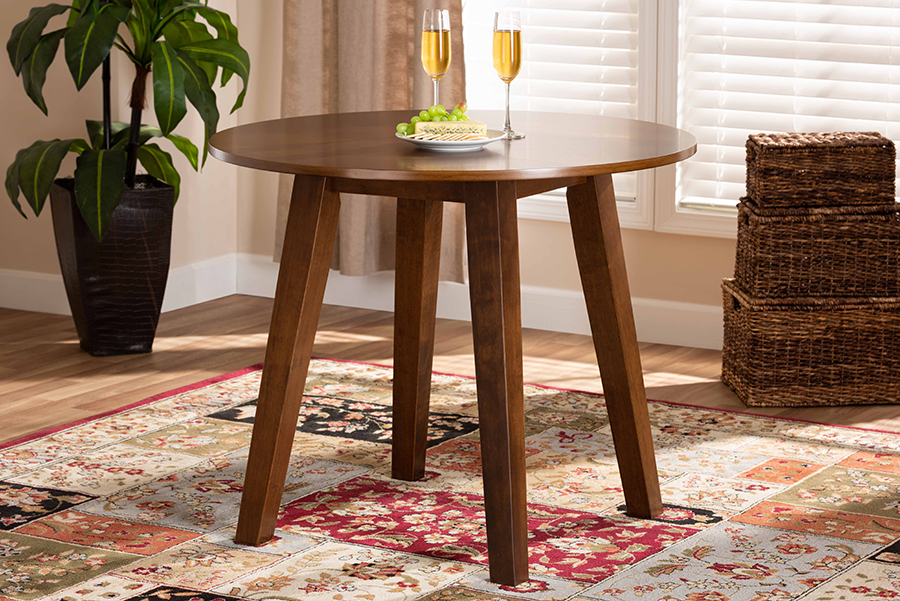 Baxton Studio Ela Modern And Contemporary Walnut Brown Finished 35 Inch Wide Round Wood Dining Table 1stopbedrooms