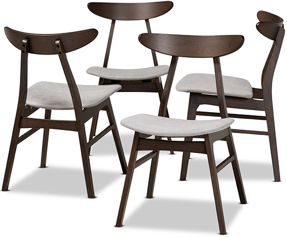 Britte Mid Century Modern Light Grey Fabric Upholstered Dark Oak Brown Finished 4 Piece Wood Dining Chair Set 1stopbedrooms