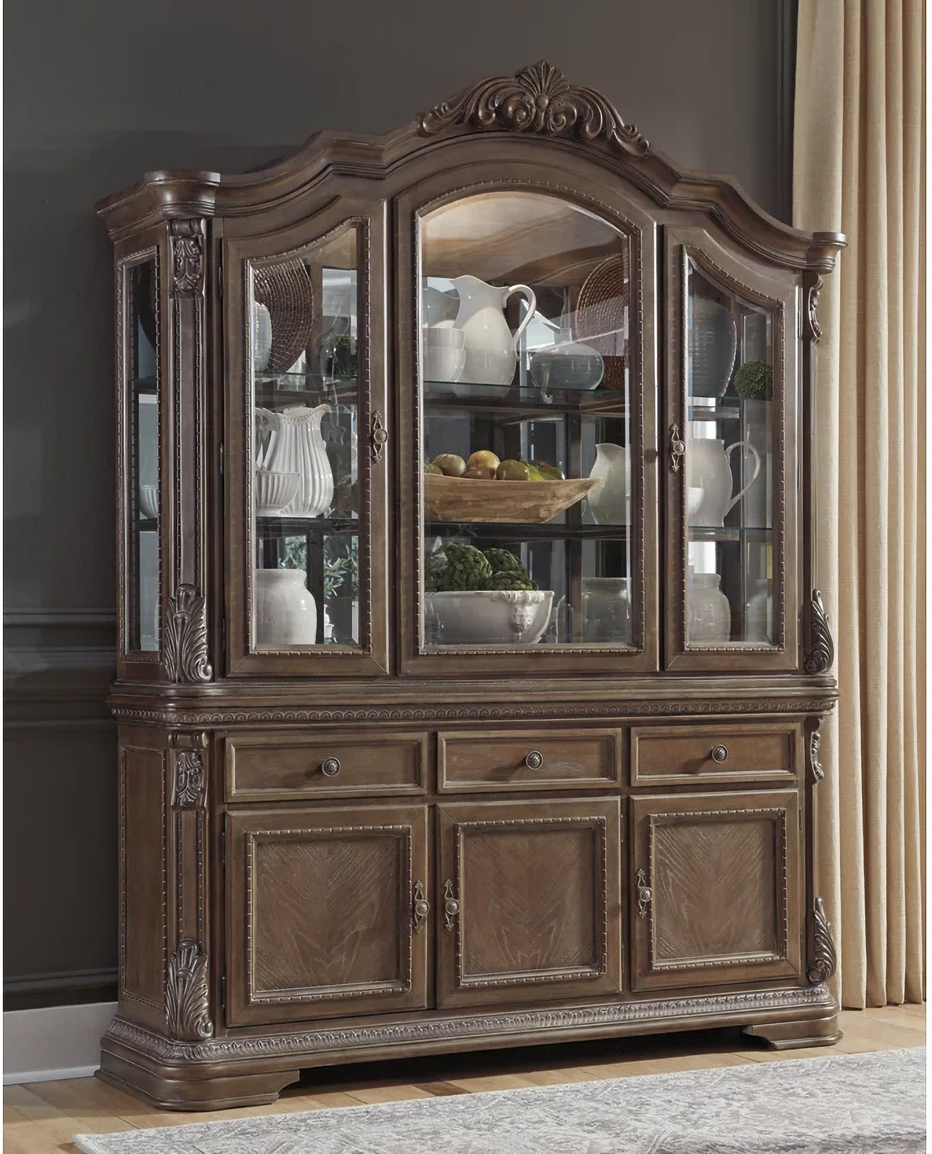 Dining Room China - Millennium By Ashley North Shore Dark Brown Dining Room China Hutch D553 81 Ideal Furniture Central California Area : Give your dining room a touch of class with a well built china cabinets from warehouse direct usa.