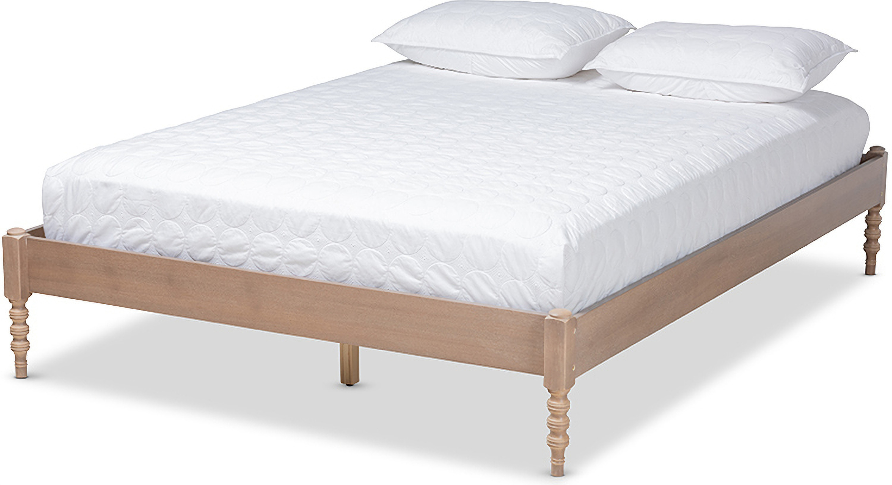 Cielle French Bohemian Antique Oak Finished Wood Full Size Platform Bed Frame 1stopbedrooms