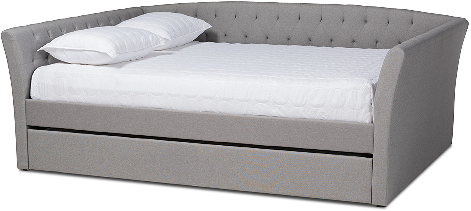 Delora Modern And Contemporary Light Grey Fabric Upholstered Full Size Daybed With Roll Out Trundle Bed 1stopbedrooms